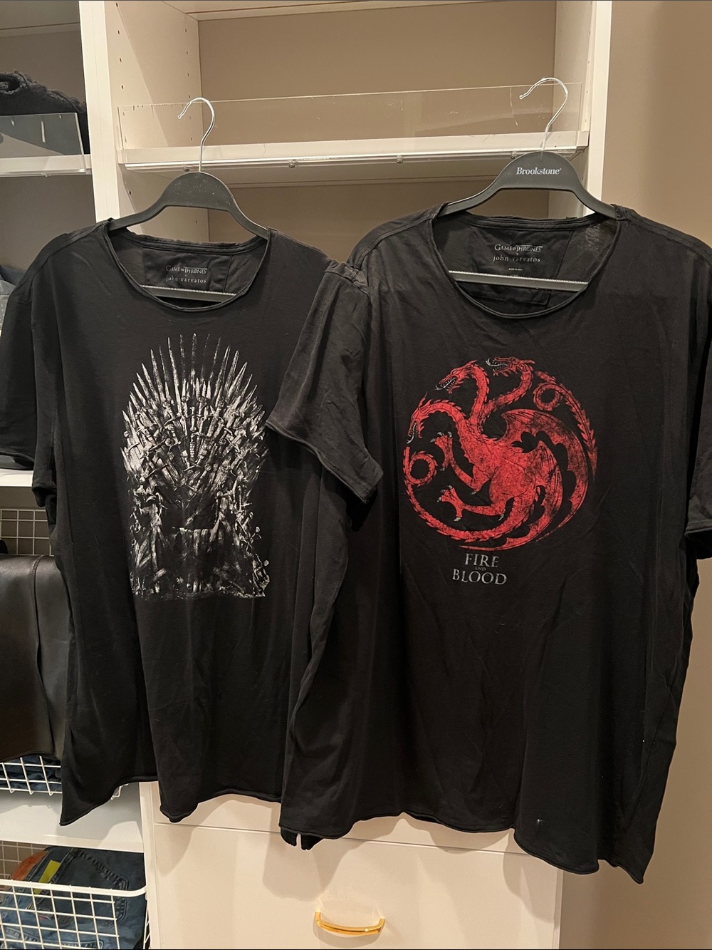 John Varvatos Black Graphic Tee with Red Targaryen Emblem